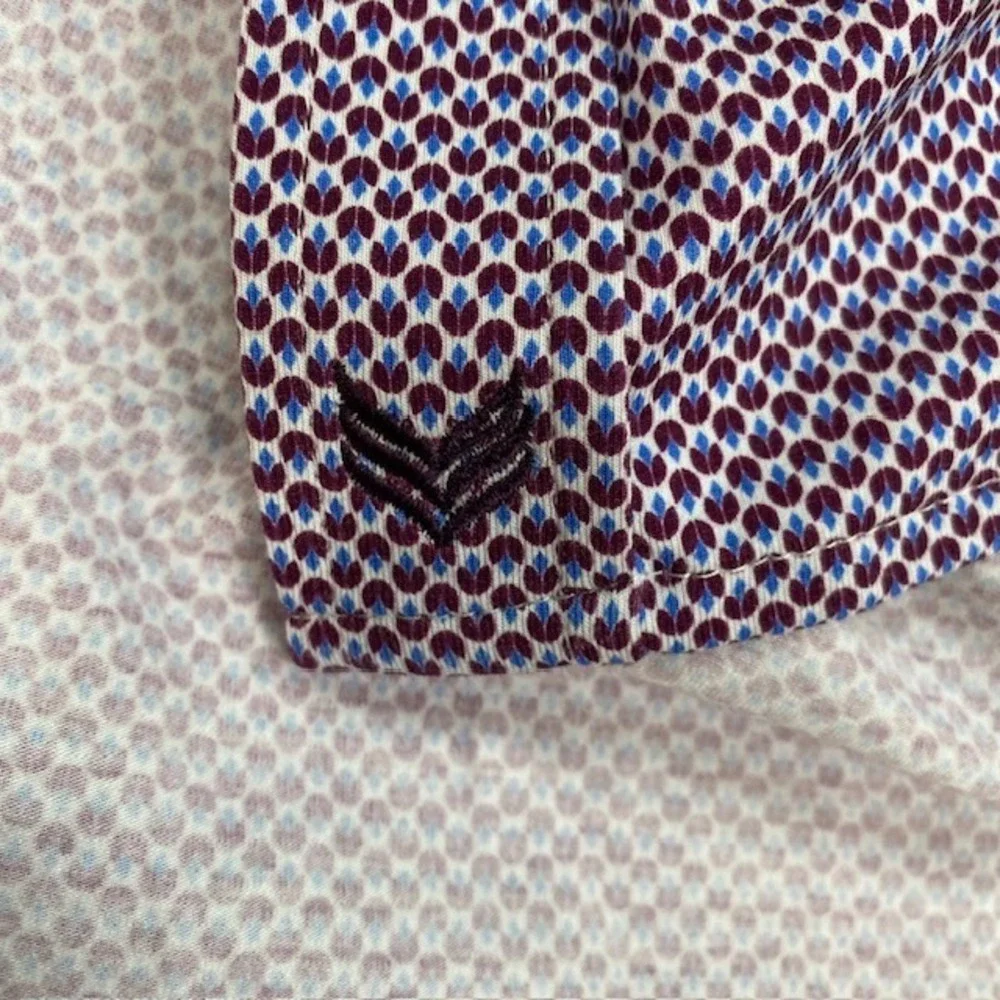 Buttercloth Mens Regular Fit Icy Cotton Geometric Print Sleeve Button Up Shirt M